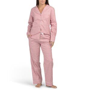 PETITE PLUME Pink Cotton Twill In Love Lines Pajama Top And Pants Set